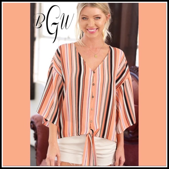 🆕JUST IN Multi Color Tie Front Top - Picture 2 of 5